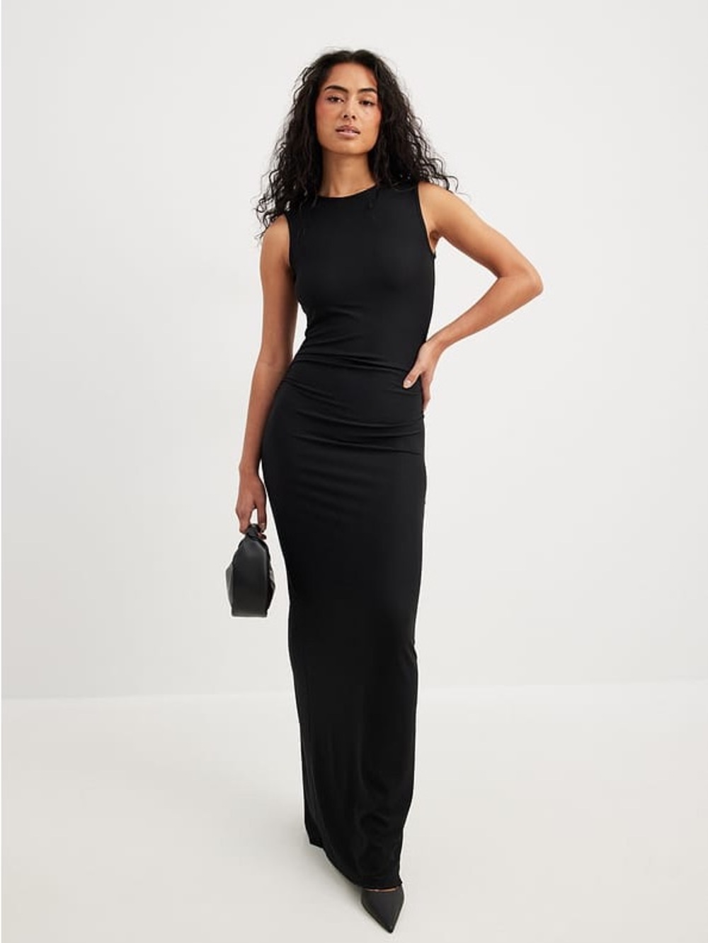 Nakd Black Maxi Sleeveless Ruched Waist Dress